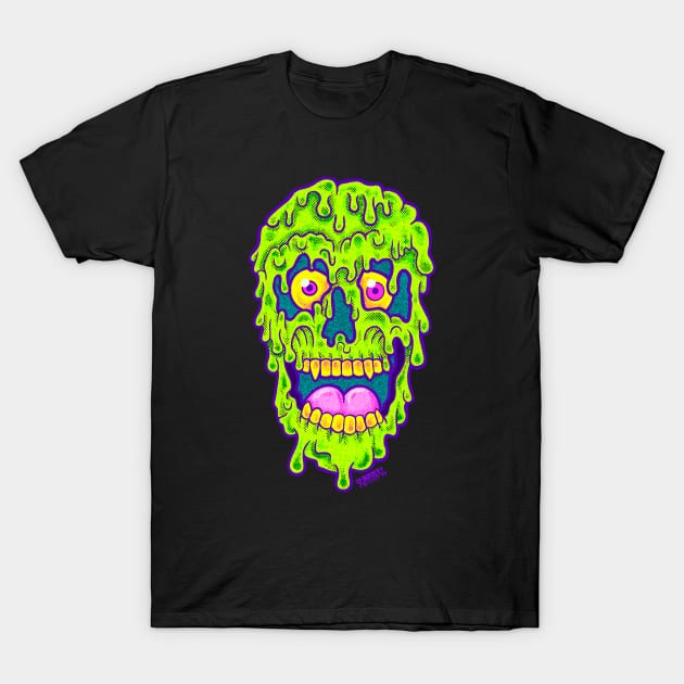 Neon slime drip spooky skull T-Shirt by SlinkSkull